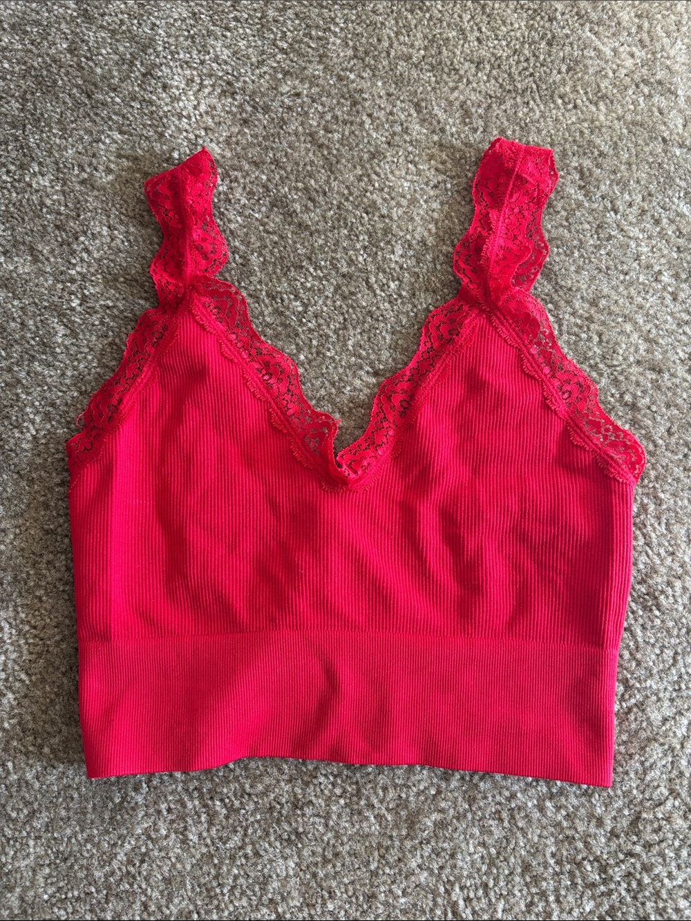 Bozzolo Red Lace Trim Ribbed Bralette